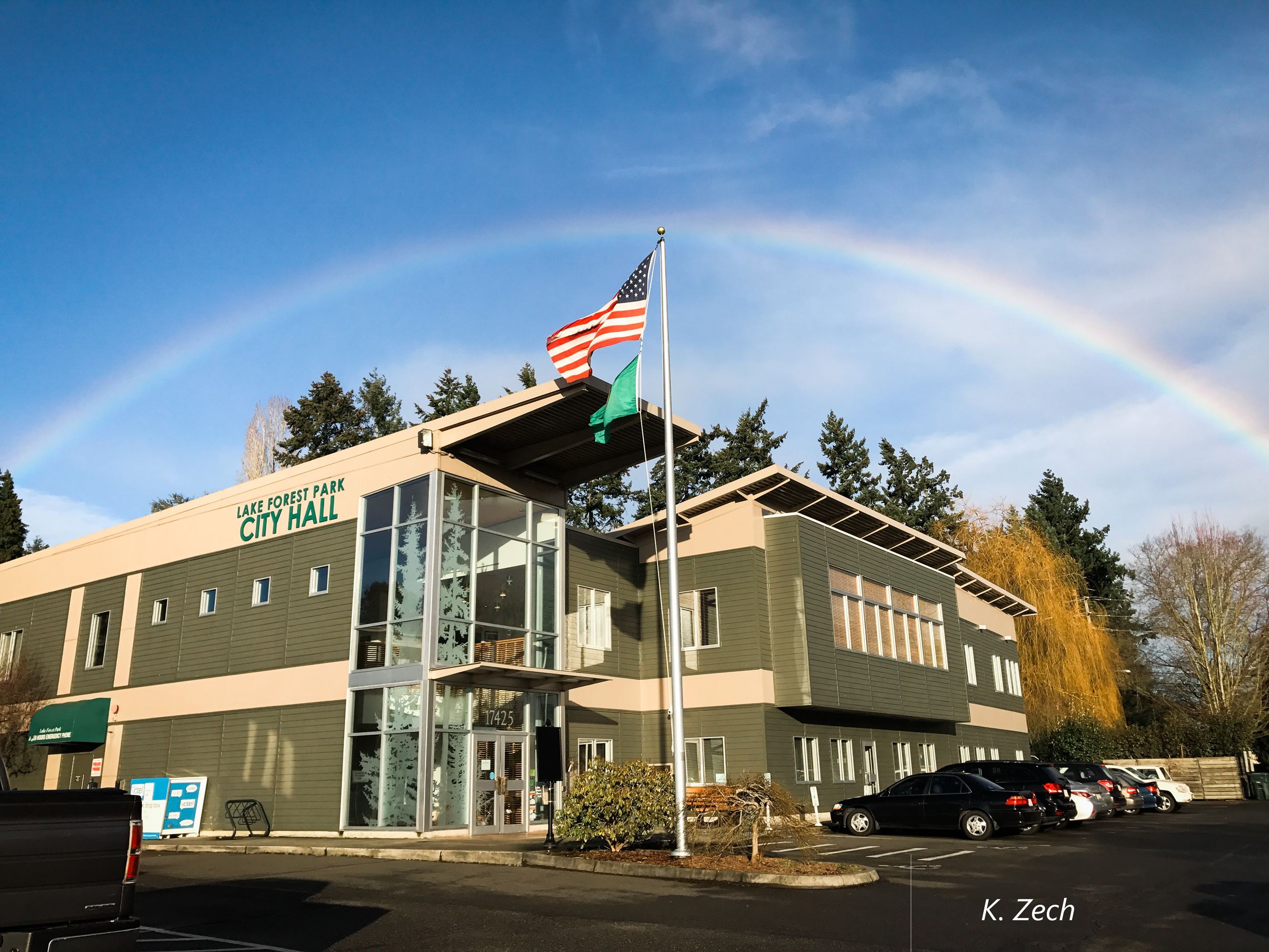 Current City Hall with Rainbow